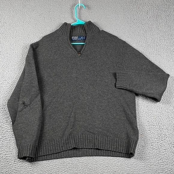 VTG Polo Ralph Lauren 100% Lambswool Sweater Pullover Men's Large Gray - Picture 1 of 11
